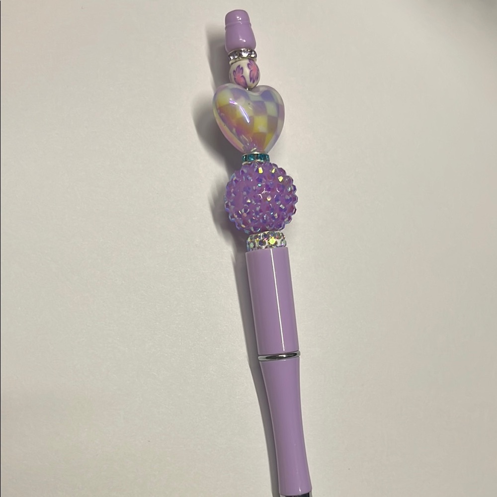 Purple Beaded Pen with Heart Accent